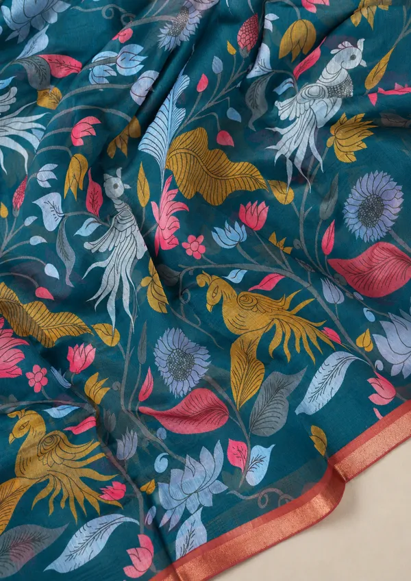 Ateneo_Blue_Cotton_Saree_Kalamkari_Prints_-_Best_for_Casual_Wear