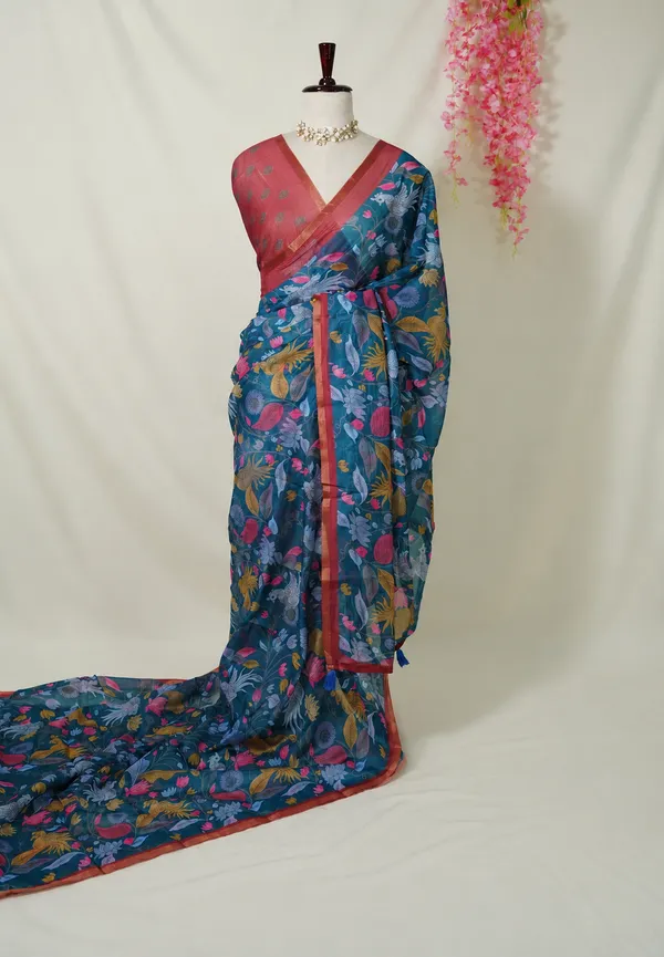 Ateneo_Blue_Cotton_Saree_Kalamkari_Prints_-_Best_for_Casual_Wear