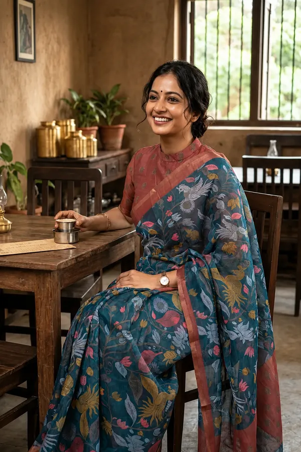 Ateneo_Blue_Cotton_Saree_Kalamkari_Prints_-_Best_for_Casual_Wear