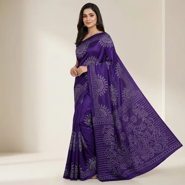 Blue_Color_Bandhani_Printed_Semi_Gaji_Silk_Saree