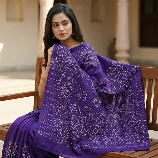 Blue_Color_Bandhani_Printed_Semi_Gaji_Silk_Saree