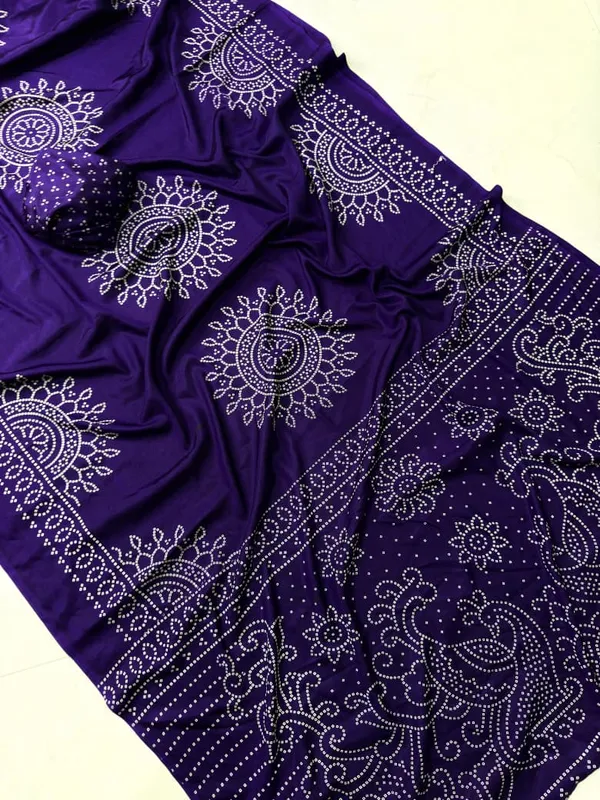 Blue_Color_Bandhani_Printed_Semi_Gaji_Silk_Saree