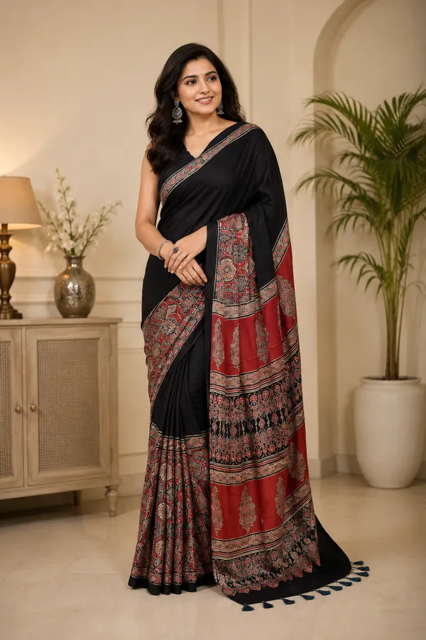 Black_&_Red_Ajrakh_Modal_Silk_Saree