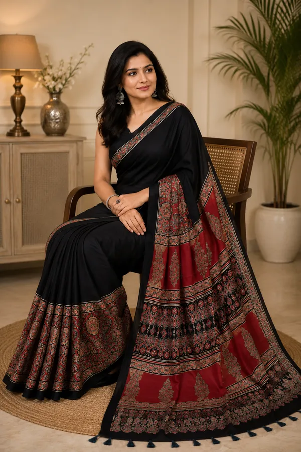 Black_&_Red_Ajrakh_Modal_Silk_Saree