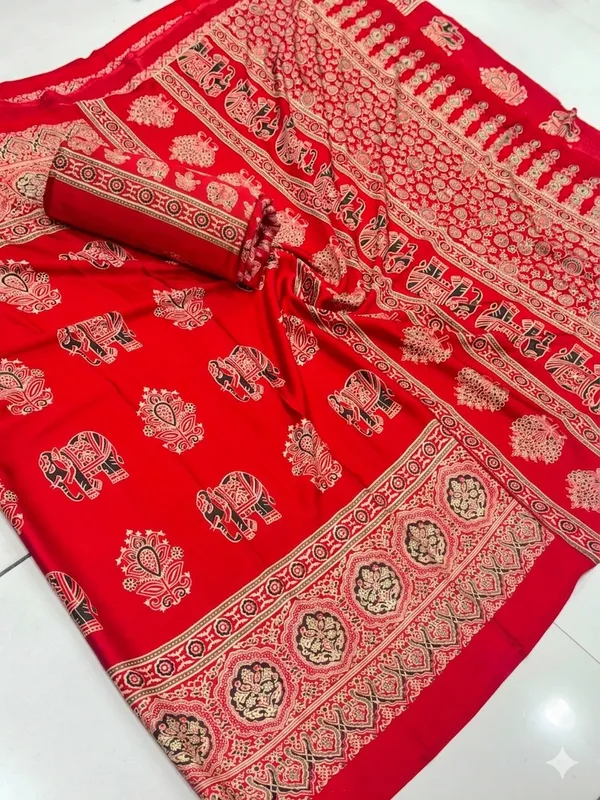 Beutifull_Gaji_Silk_Elephant_designer_Ajrakh_Sareee