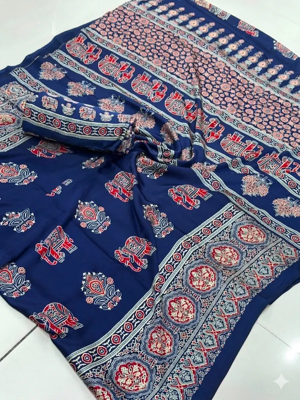 Beutifull_Gaji_Silk_Elephant_designer_Ajrakh_Sareee