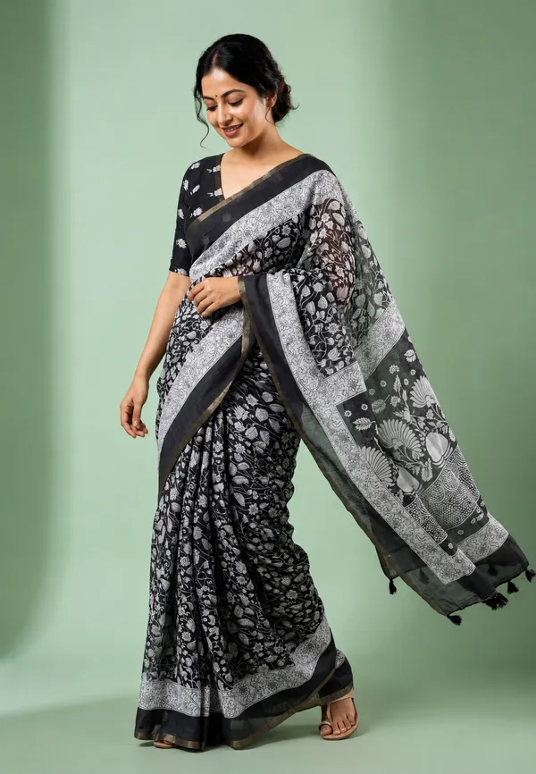 Black_color_flower_digital_printed_saree