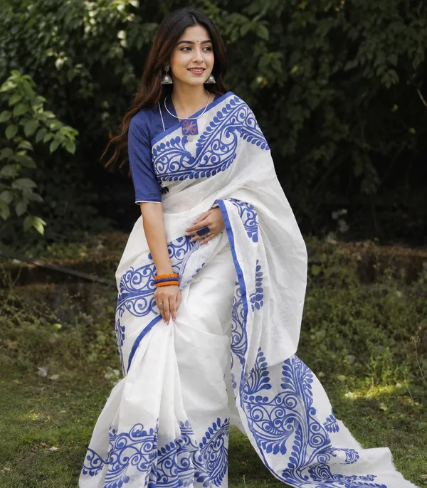 Blue_Border_Floral_Cotton_Saree