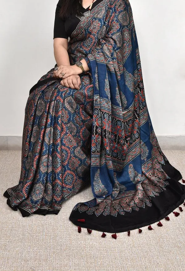Blue_Ajrakh_Modal_Silk_Saree