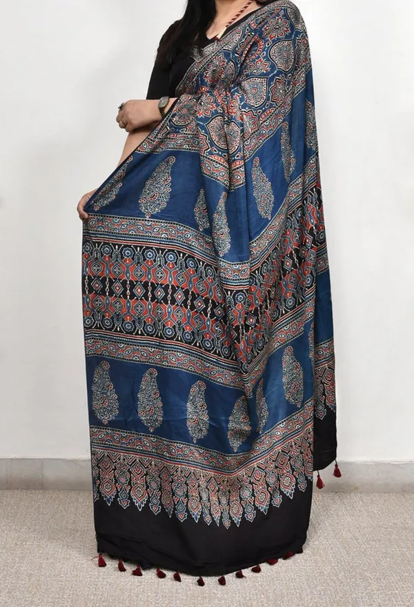 Blue_Ajrakh_Modal_Silk_Saree