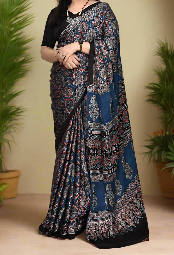 Blue_Ajrakh_Modal_Silk_Saree