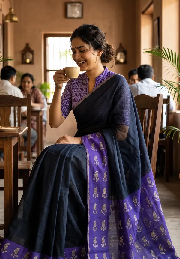 Classic_Black__Linen_Cotton_Plain_Saree_with_Contrast_Pallu_and_Blouse_-_Best_for_Office_Wear_|_Casual_Wear
