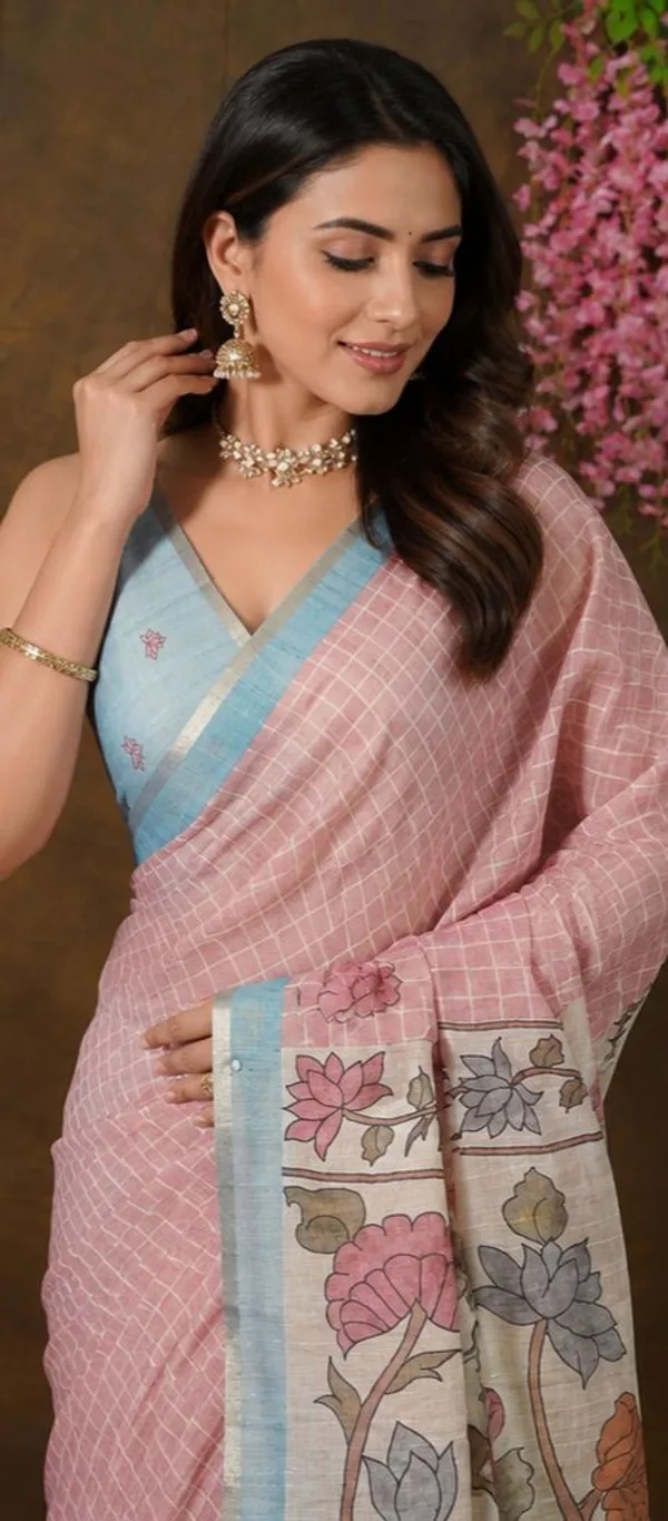 Elegant_Multy_Linen_Saree_with_Blouse_–_Perfect_for_Festive_&_Casual_Wear