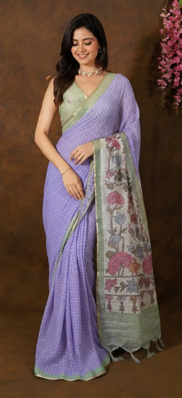 Elegant_Multy_Linen_Saree_with_Blouse_–_Perfect_for_Festive_&_Casual_Wear