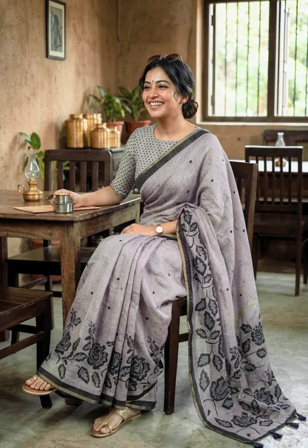 Grey_Color_Flower_Digital_Printed_Saree