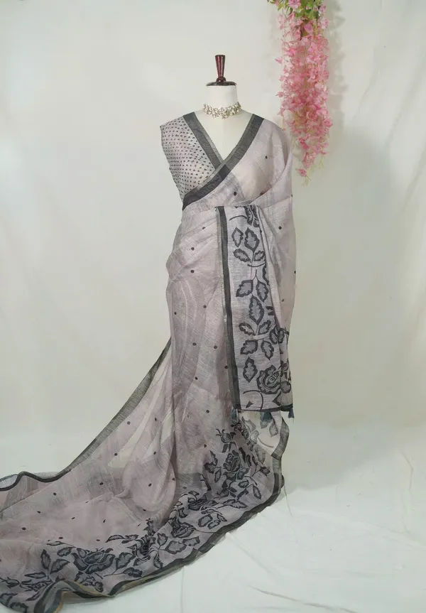 Grey_Color_Flower_Digital_Printed_Saree