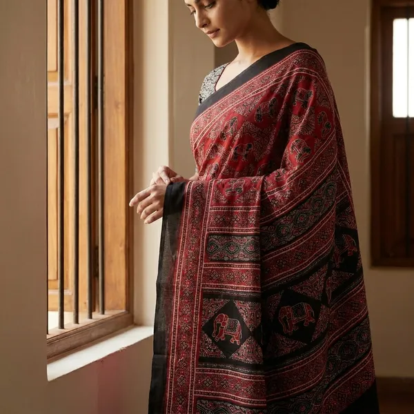 Multicolor_Premium_Ajrakh_Soft_Modal_Semi_Gaji_Silk_Saree