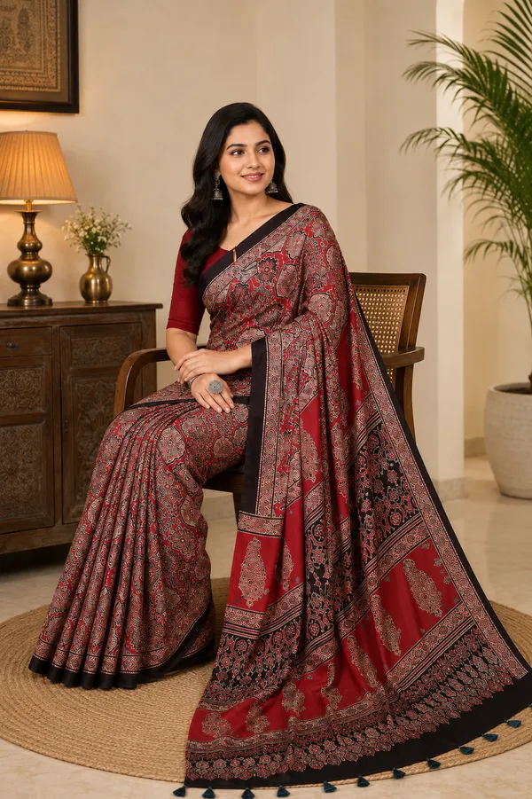 Red_Ajrakh_Modal_Silk_Saree