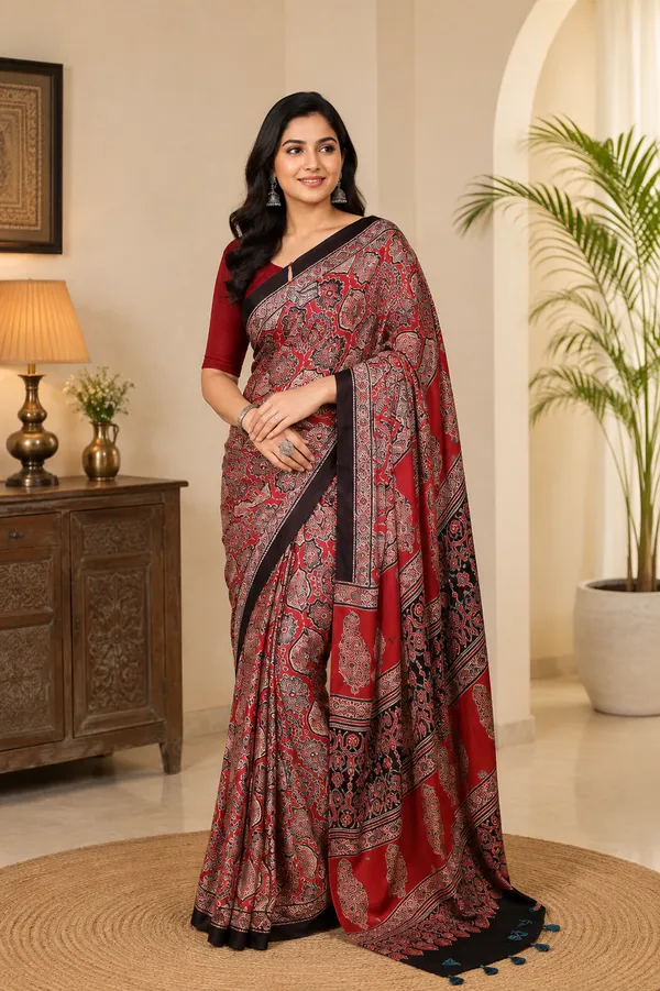 Red_Ajrakh_Modal_Silk_Saree