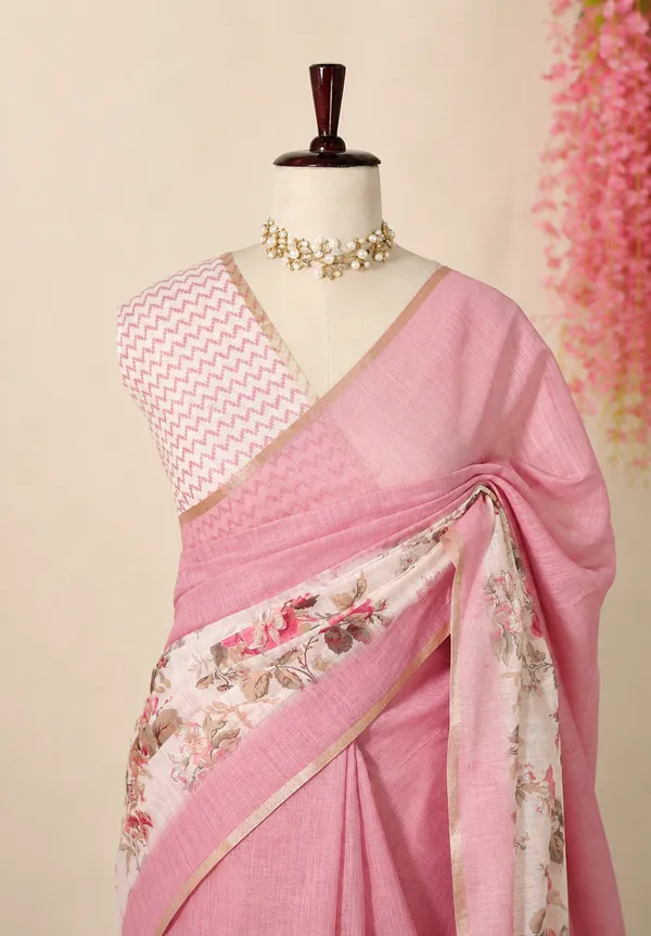 Onion_Mauve_Pink_Linen_Cotton_Saree_with_Floral_Prints_and_Contrast_Blouse
