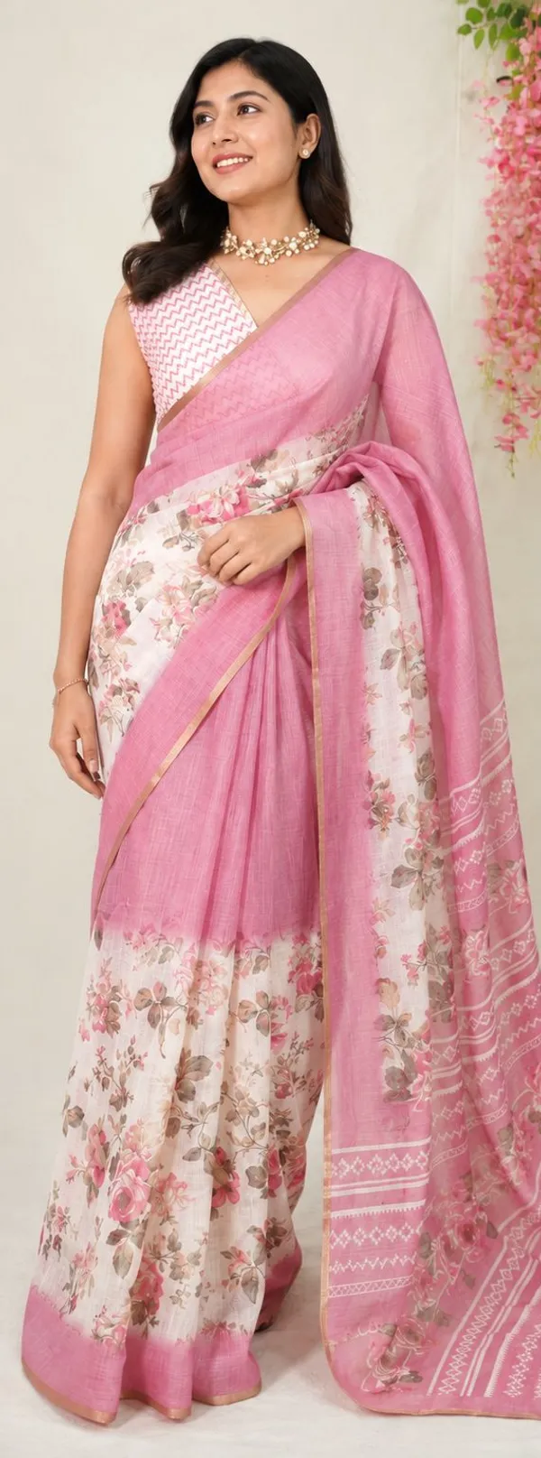 Onion_Mauve_Pink_Linen_Cotton_Saree_with_Floral_Prints_and_Contrast_Blouse