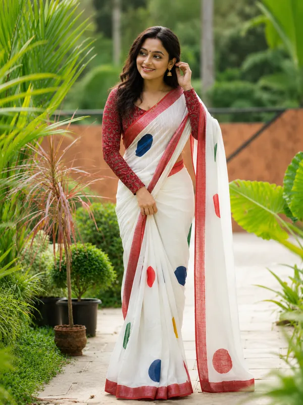 POLKA_DOT_LINEN_BLEND_HANDLOOM_PRINT_SAREE