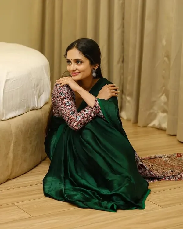 Pure_Green_Ajrakh_Modal_Silk_Saree