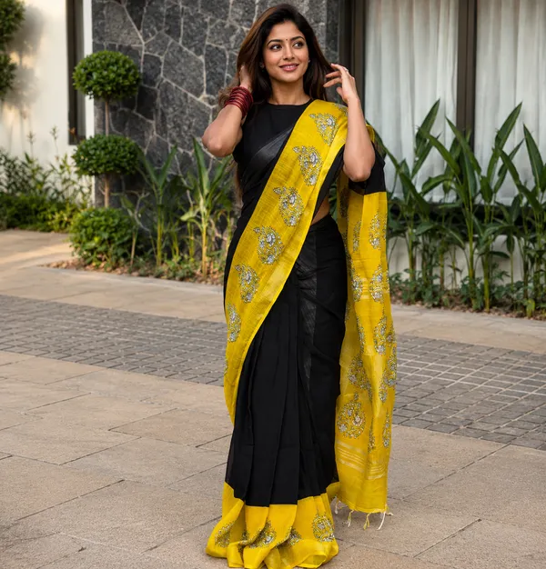 Premium_Black_Linen_Saree_with_Vibrant_Yellow_Accents_–_Lightweight,_Breathable_&_Effortlessly_Stylish