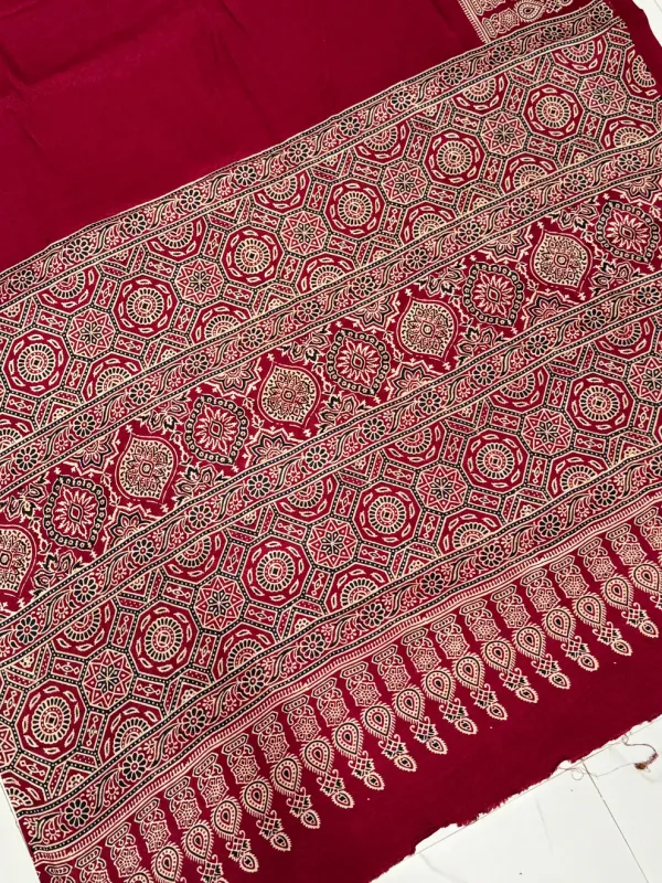 Red_Color_Semi_Gaji_Silk_Ajrakh_Saree_With_Beautiful_Pallu