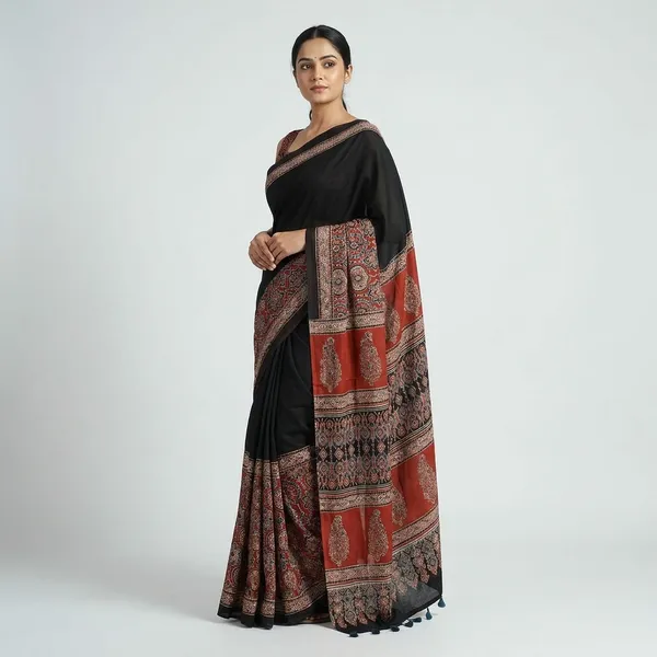 Black_&_Red_Ajrakh_Modal_Silk_Saree