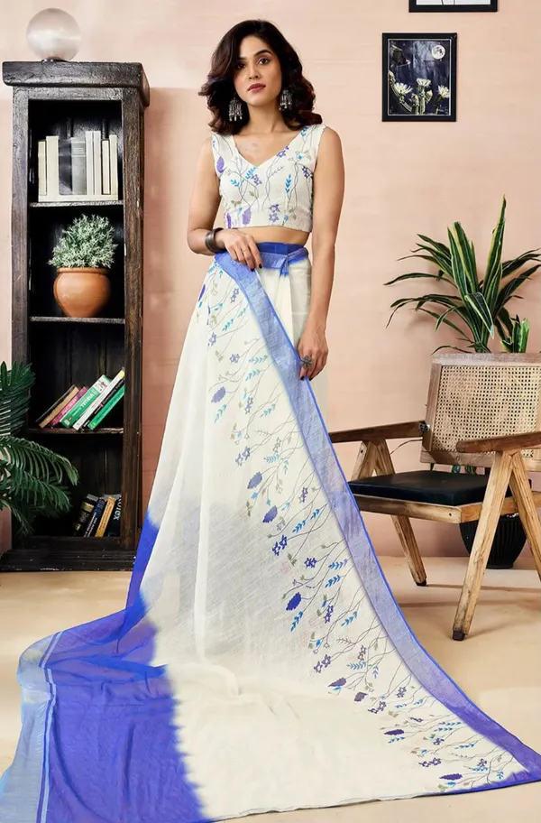 White_and_Blue_Handloom_Premium_Quality_Pure_Cotton_Block_Print_Saree_With_Running_Blouse_Piece
