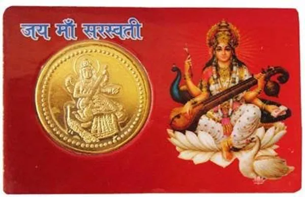 Gold_24_Carat_Gold_Plated_Brass_Premium_Maa_Saraswati_Yantra_Coin_Atm__Card_For_Unisex