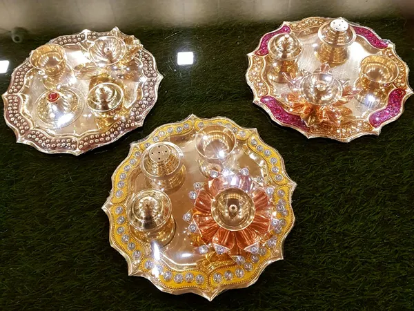 AAA_Quality_Brass_With_24_Carat_Gold_Plating_Premium_Pooja_Thali_Set_For_Pooja,_Meditation,_Worship,_Home_Decor