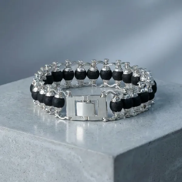 Original_Karungali_And_Pure_Silver_Plated_Brass_Premium_Bracelet_For_Unisex_pure_ebony_wood