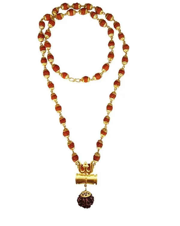 Brown_Original_5_Mukhi_Rudraksha_And_24_Carat_Gold_Plated_Brass_Damru_Trishul_Pendant_Premium_Mala_For_Unisex
