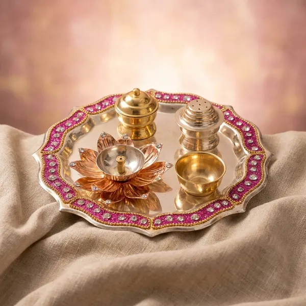 AAA_Quality_Brass_With_24_Carat_Gold_Plating_Premium_Pooja_Thali_Set_For_Pooja,_Meditation,_Worship,_Home_Decor