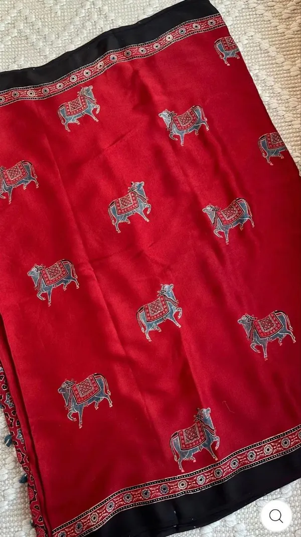 Red_Modal_Silk_Saree_With_Ajrakh_Print