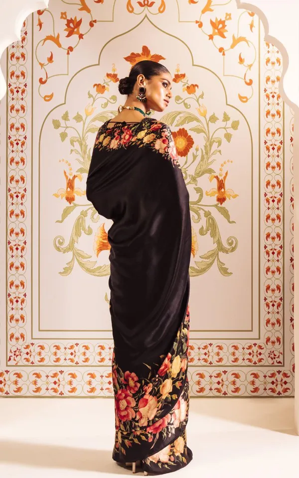 Black_Modal_Silk_Saree_With_Blouse_For_Women