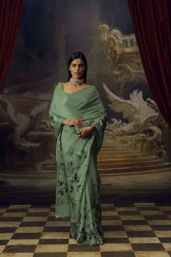 Green_Modal_Silk_Saree_With_Blouse_For_Women