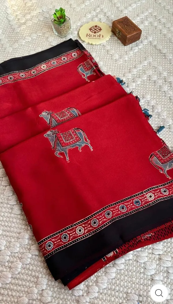 Red_Modal_Silk_Saree_With_Ajrakh_Print