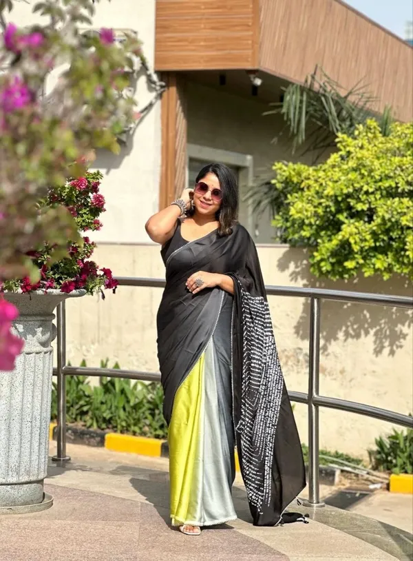 Black_And_Yellow_Modal_Silk_Saree_With_Blouse_For_Women