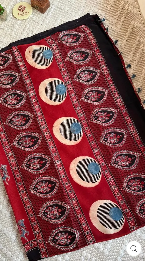 Red_Modal_Silk_Saree_With_Ajrakh_Print