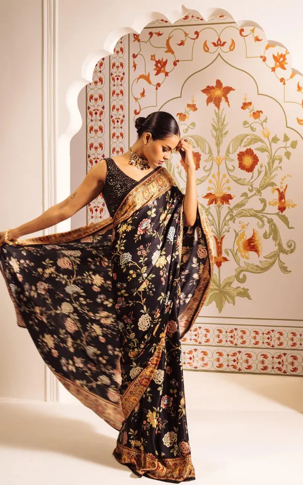 Black_Modal_Silk_Saree_With_Blouse_For_Women