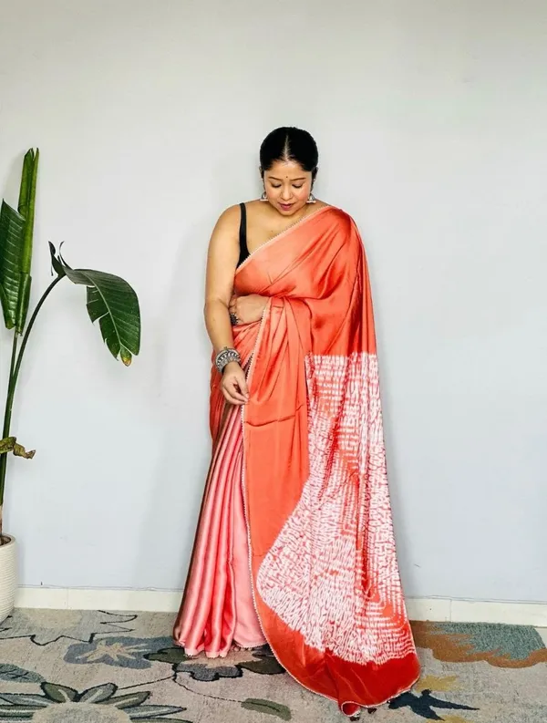 Orange_And_White_Modal_Silk_Saree_With_Blouse_For_Women