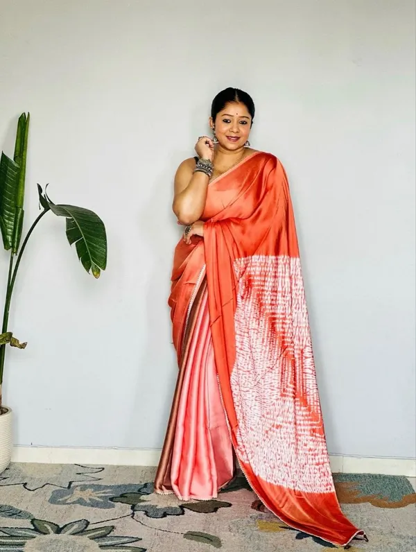 Orange_And_White_Modal_Silk_Saree_With_Blouse_For_Women