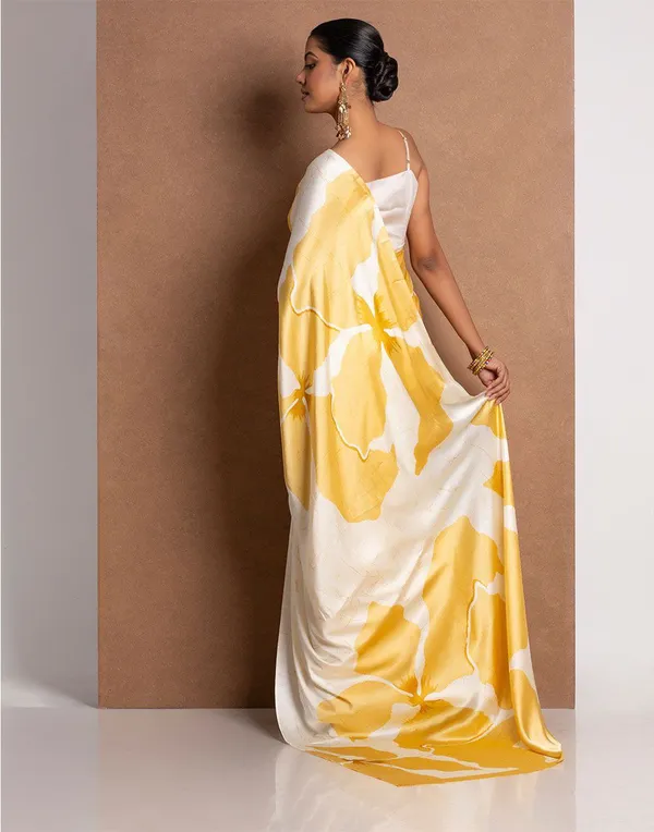 White_And_Yellow_Modal_Silk_Saree_With_Blouse_For_Women