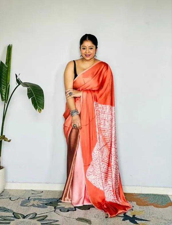Orange_And_White_Modal_Silk_Saree_With_Blouse_For_Women