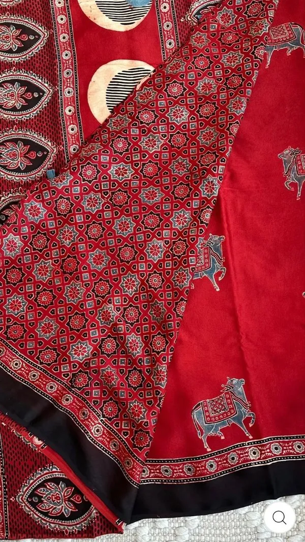 Red_Modal_Silk_Saree_With_Ajrakh_Print