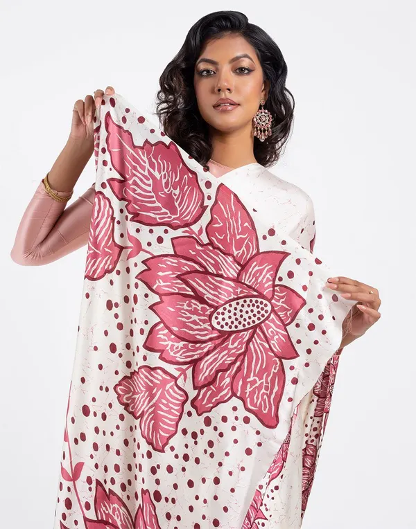 White_And_Pink_Modal_Silk_Saree_With_Blouse_For_Women