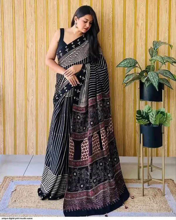Black_Modal_Silk_Saree_With_Blouse_For_Women